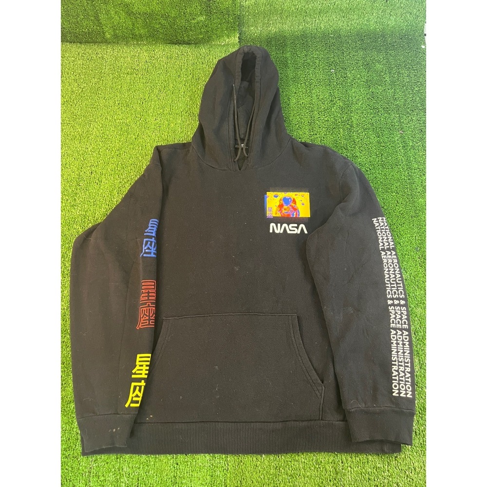Hyper Space NASA Astronaut Kanji Graphic Hoodie Black Mens XL Pullover